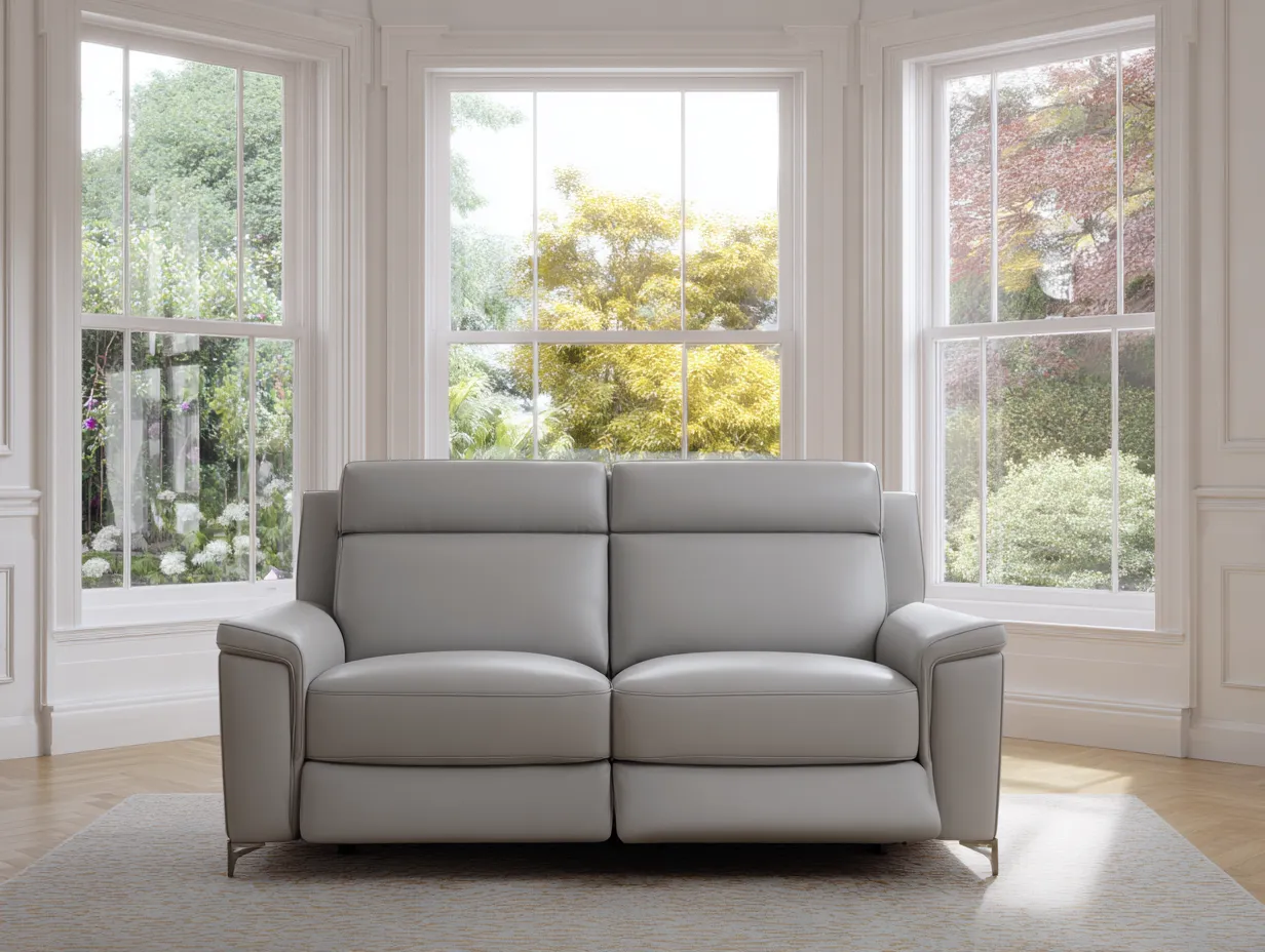 Sofá de 2 plazas tapizado piel sintética - 165x95x100cm - gris claro - salón moderno confort