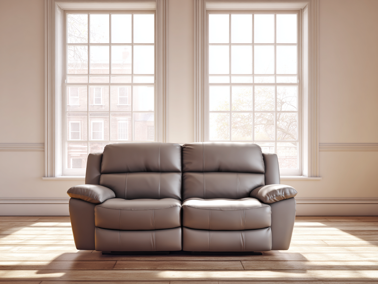 Sofá de 2 plazas tapizado en cuero auténtico 170x98x102 cm - gris claro - para salón - diseño clásico