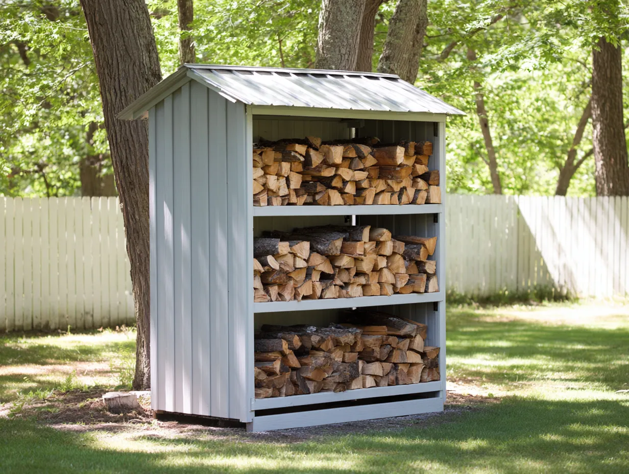 Leñero exterior de madera - 120x50x180cm - gris claro - diseño vertical