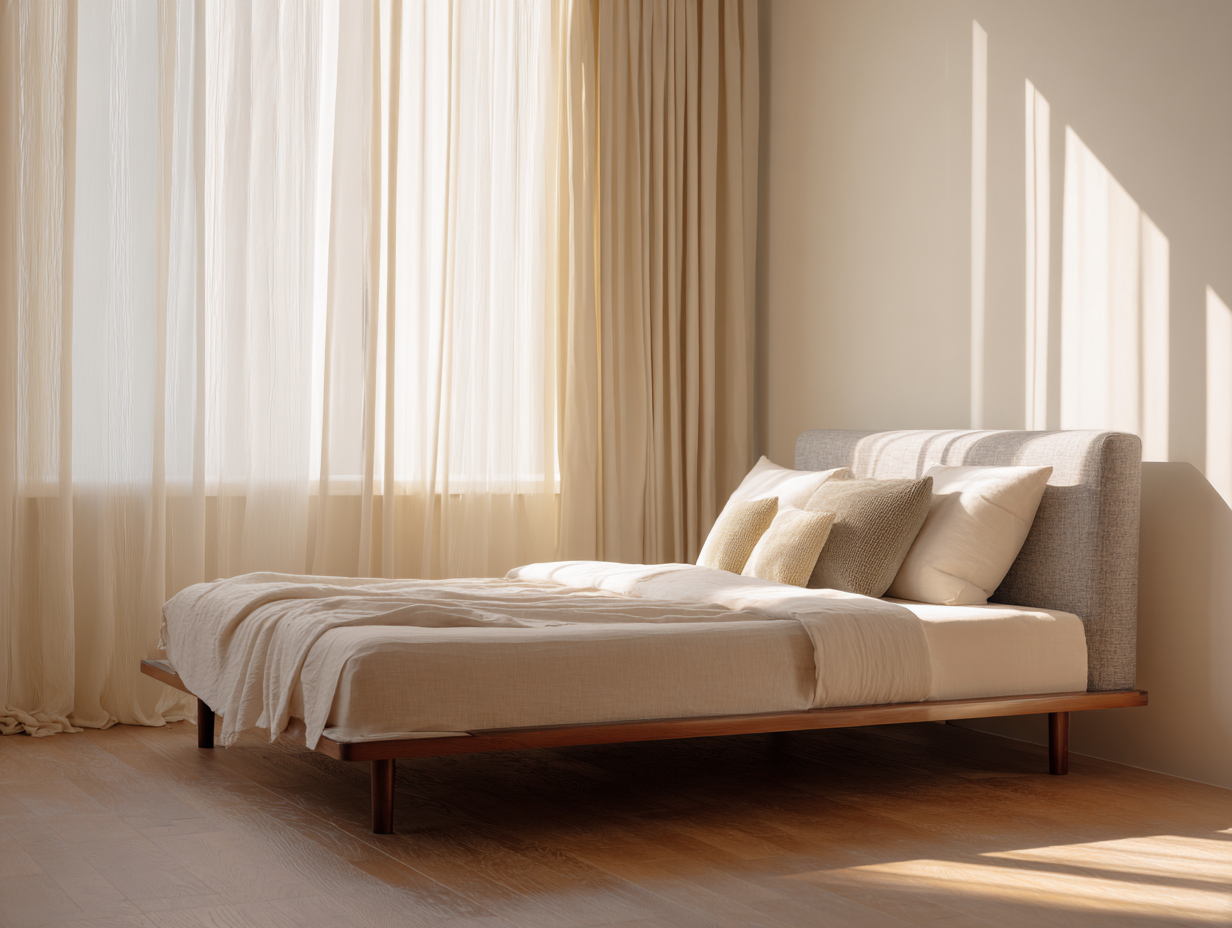 Cama doble tapizada tela 200x160x95 cm - beige claro - para dormitorio - diseño moderno