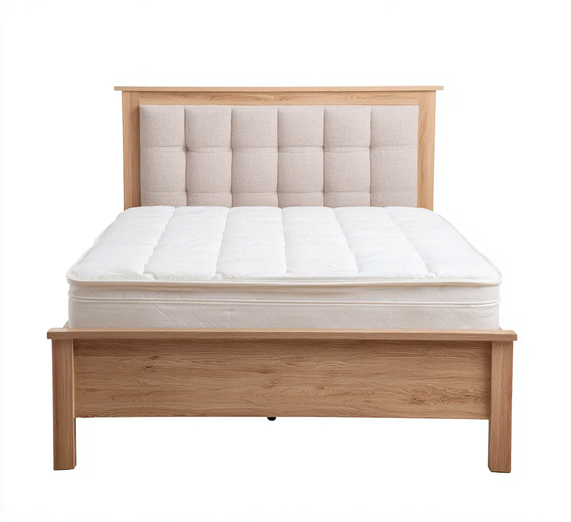 Letto matrimoniale - legno con testiera imbottita 200x180x105 cm - legno naturale - beige - adatto per camera da letto - design moderno-Comfyoliq