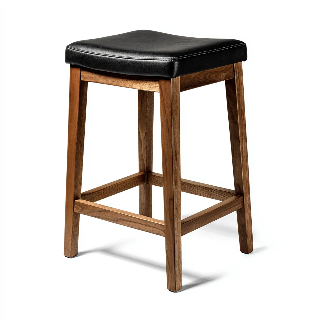 Sgabello da bar in legno massello con seduta in pelle 40x35x75 cm - noce - nero - design moderno adatto per sala da pranzo-Comfyoliq