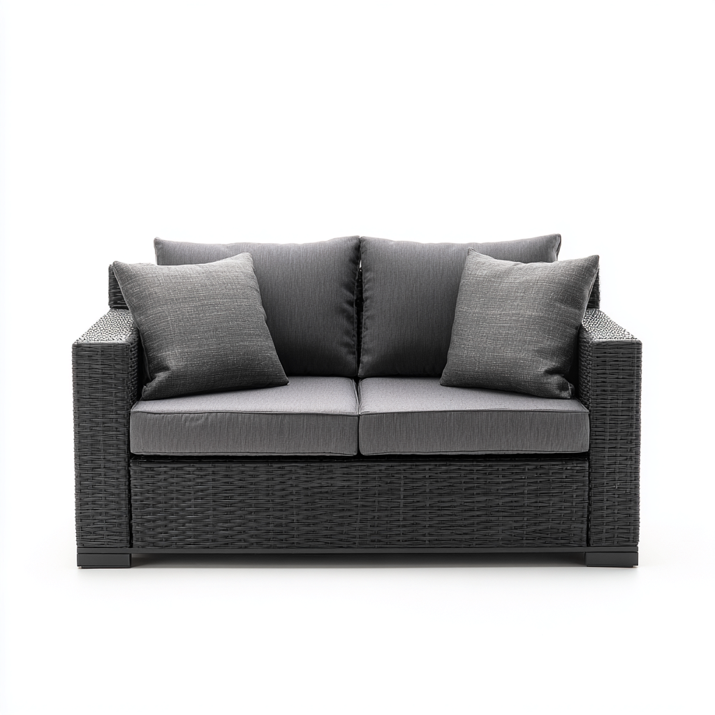 Divano da esterno - rattan - tessuto - 155x88x82 cm - grigio scuro - nero - per esterni - design moderno-Comfyoliq