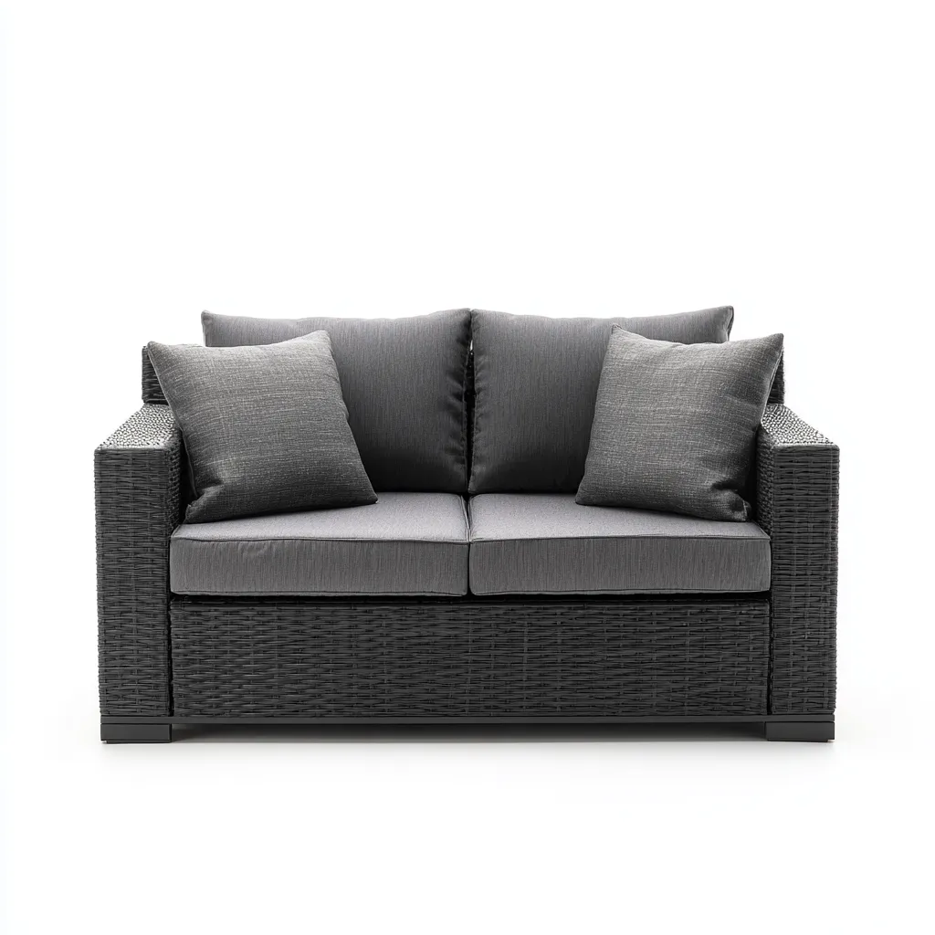 Divano da esterno - rattan - tessuto - 155x88x82 cm - grigio scuro - nero - per esterni - design moderno-Comfyoliq