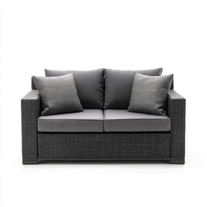 Divano da esterno - rattan - tessuto - 155x88x82 cm - grigio scuro - nero - per esterni - design moderno-Comfyoliq