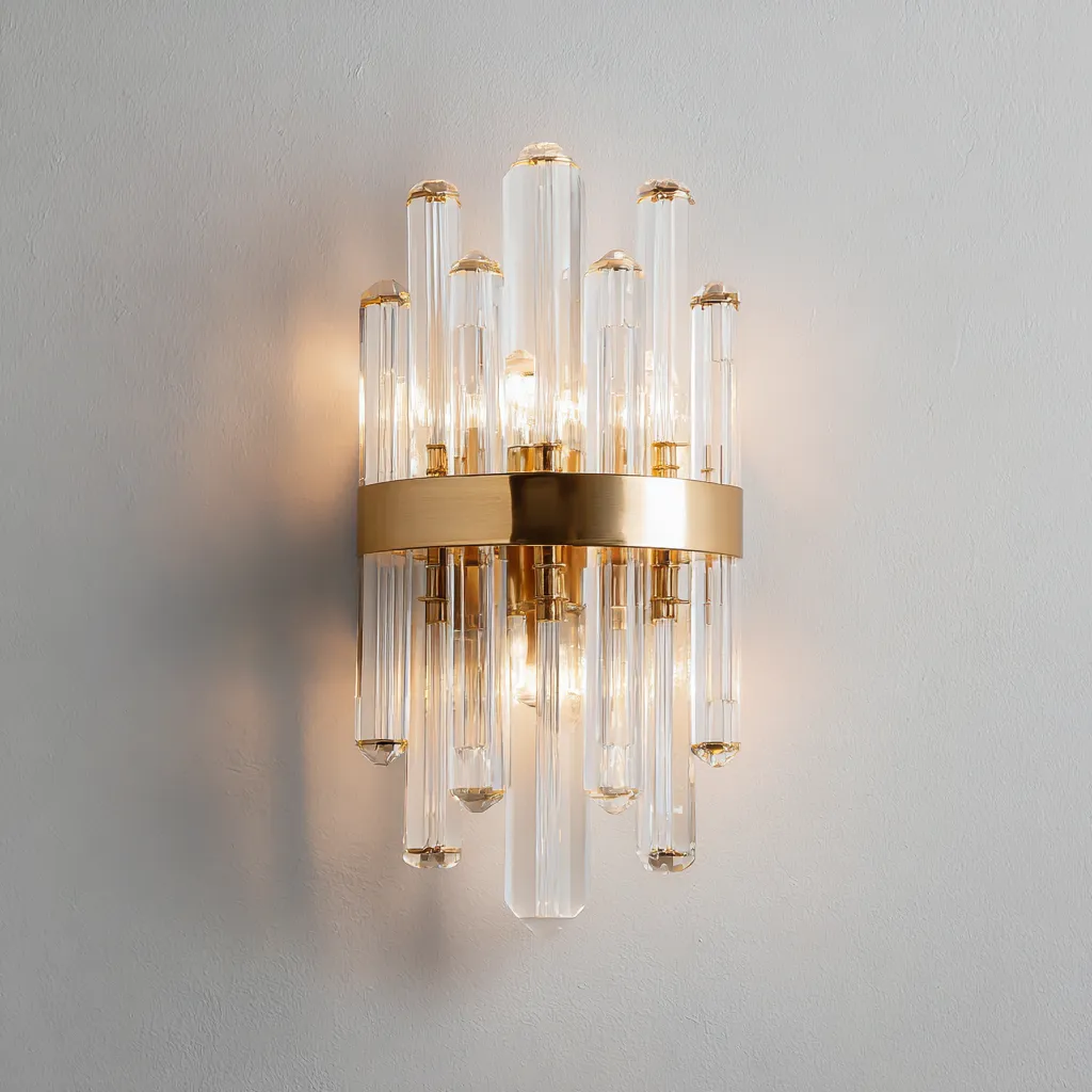 Applique in metallo - cristallo 28x16x40 cm - oro - trasparente - per illuminazione interna stile lusso-Comfyoliq