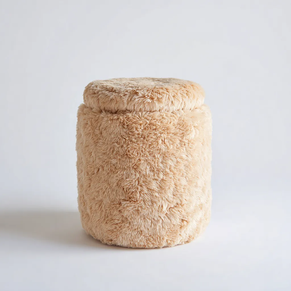 Pouf - tessuto peloso - 35x35x45 cm - beige - soggiorno - design moderno-Comfyoliq