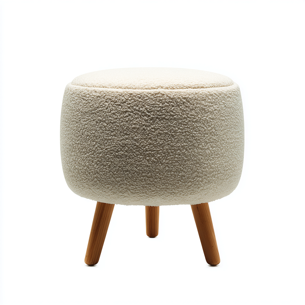 Pouf - legno - tessuto peloso - 35x35x45 cm - bianco - soggiorno - design scandinavo-Comfyoliq