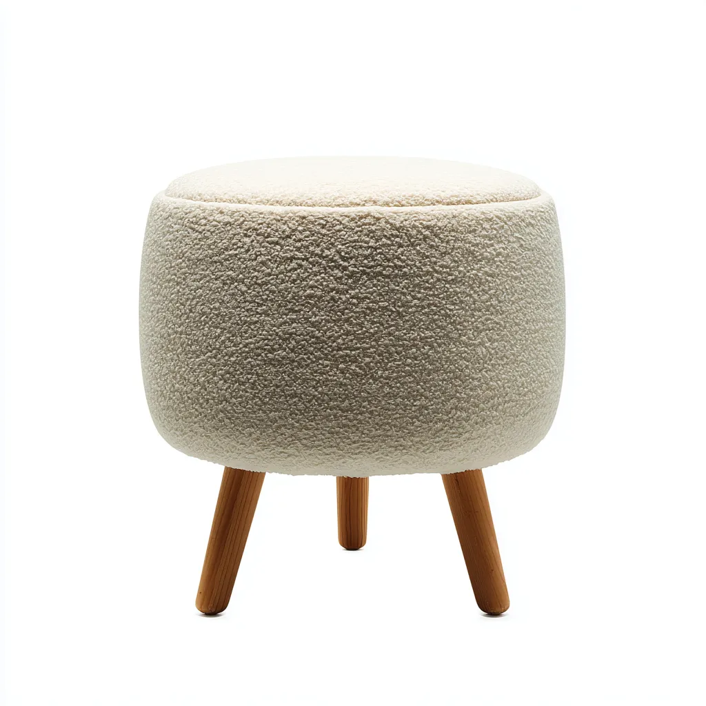 Pouf - legno - tessuto peloso - 35x35x45 cm - bianco - soggiorno - design scandinavo-Comfyoliq