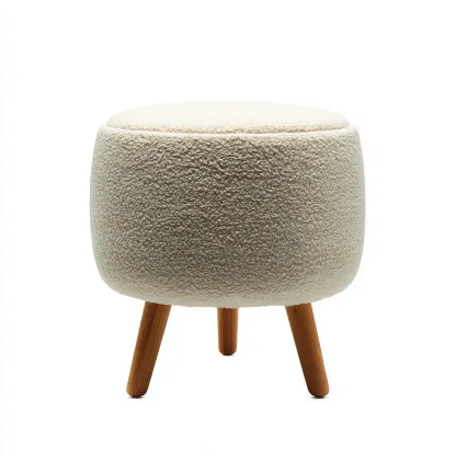 Pouf - legno - tessuto peloso - 35x35x45 cm - bianco - soggiorno - design scandinavo-Comfyoliq