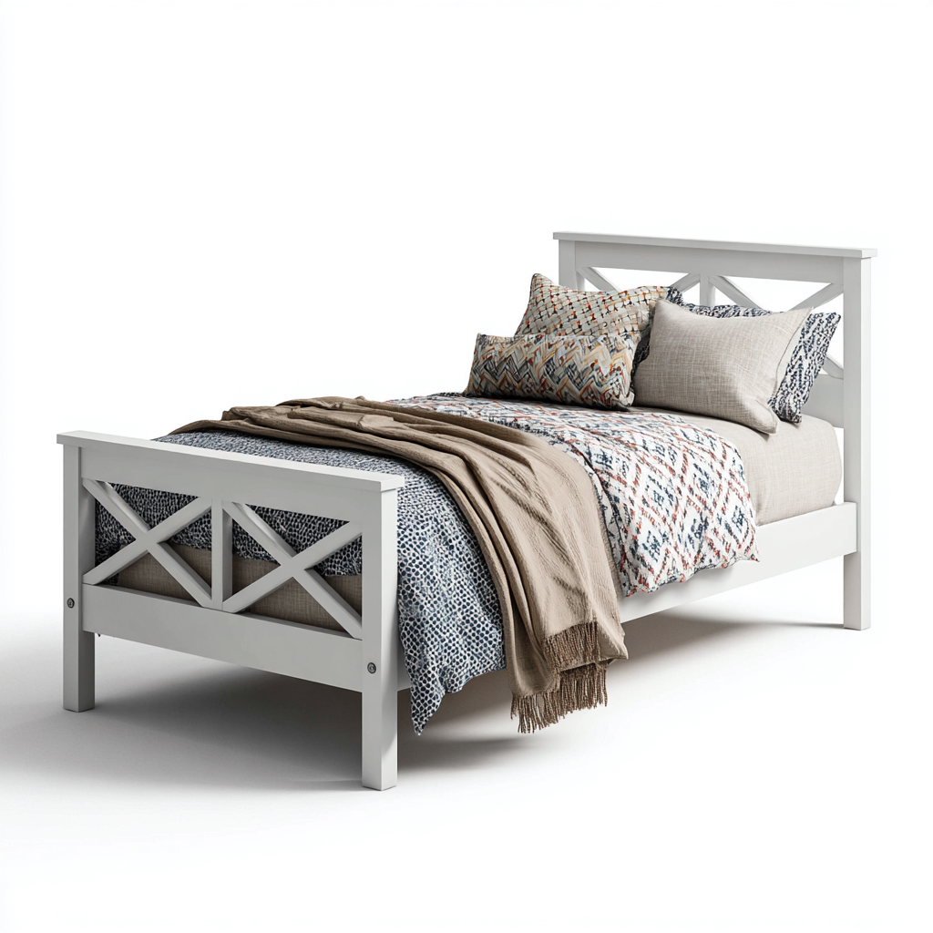 Letto singolo - legno 200x100x95 cm - bianco - adatto per camera da letto - design moderno-Comfyoliq