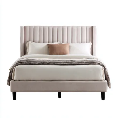 Letto matrimoniale - velluto e legno 200x180x110 cm - beige chiaro - nero - adatto per camera da letto - design moderno-Comfyoliq