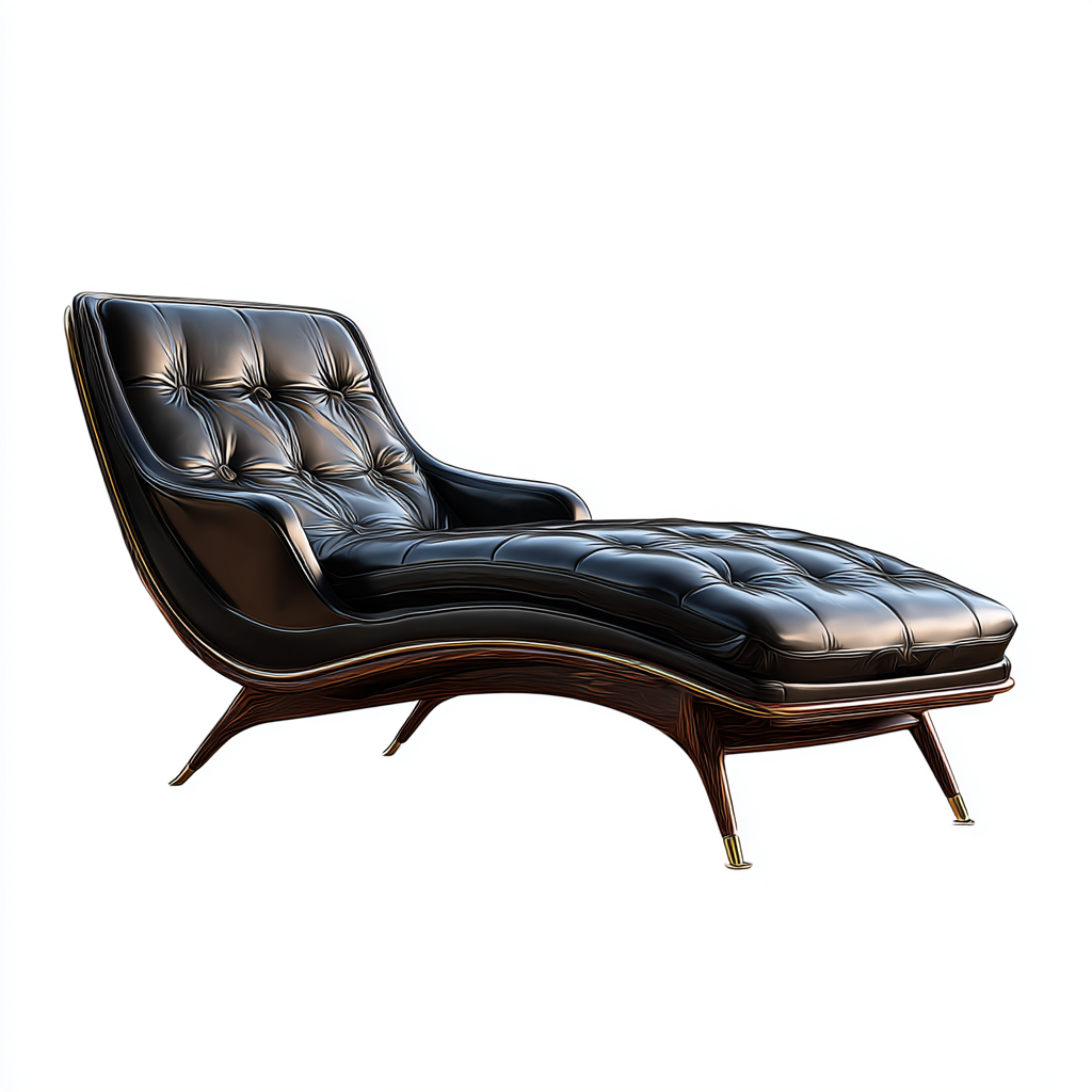 Chaise longue in pelle e legno 180x75x85 cm - nero - marrone - stile moderno - adatta per soggiorno-Comfyoliq