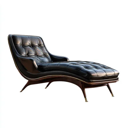 Chaise longue in pelle e legno 180x75x85 cm - nero - marrone - stile moderno - adatta per soggiorno-Comfyoliq