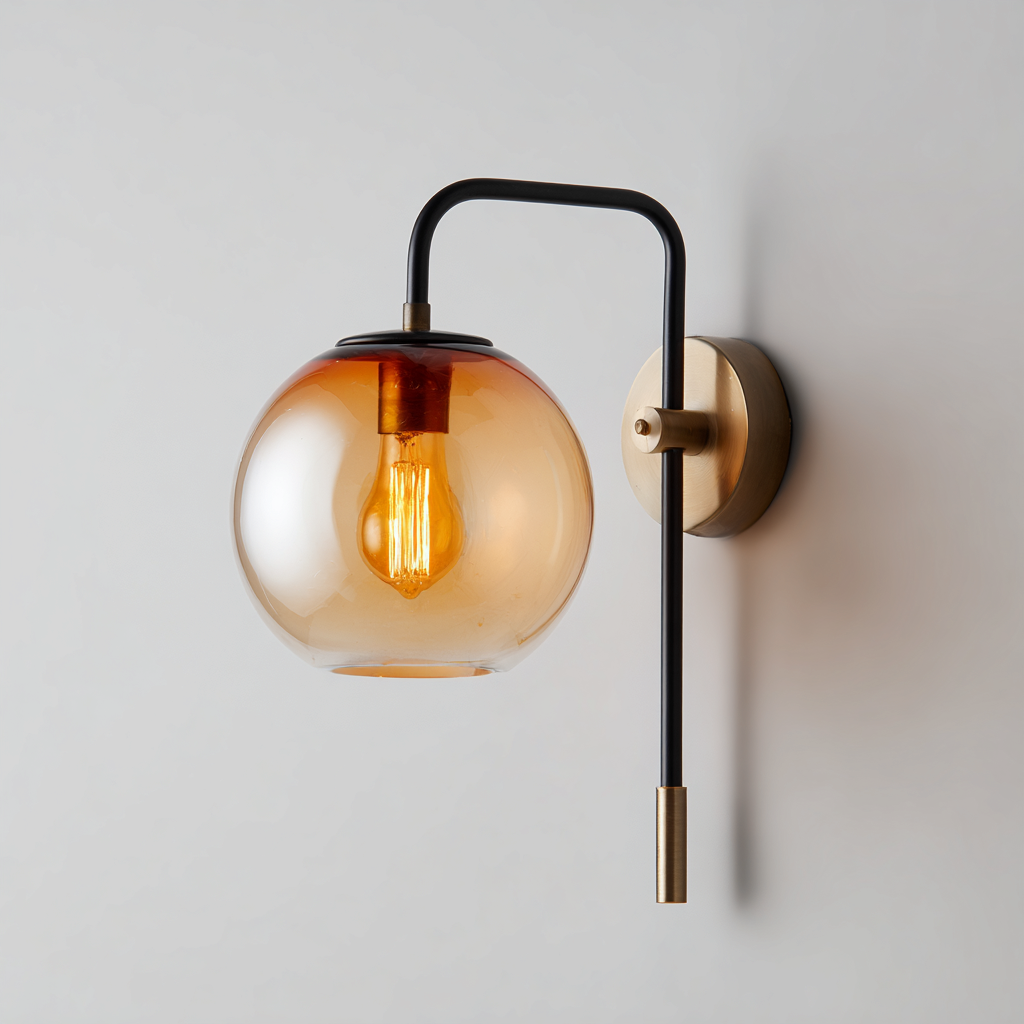 Applique in metallo - vetro 20x25x32 cm - nero - ambra - per illuminazione interna stile moderno-Comfyoliq