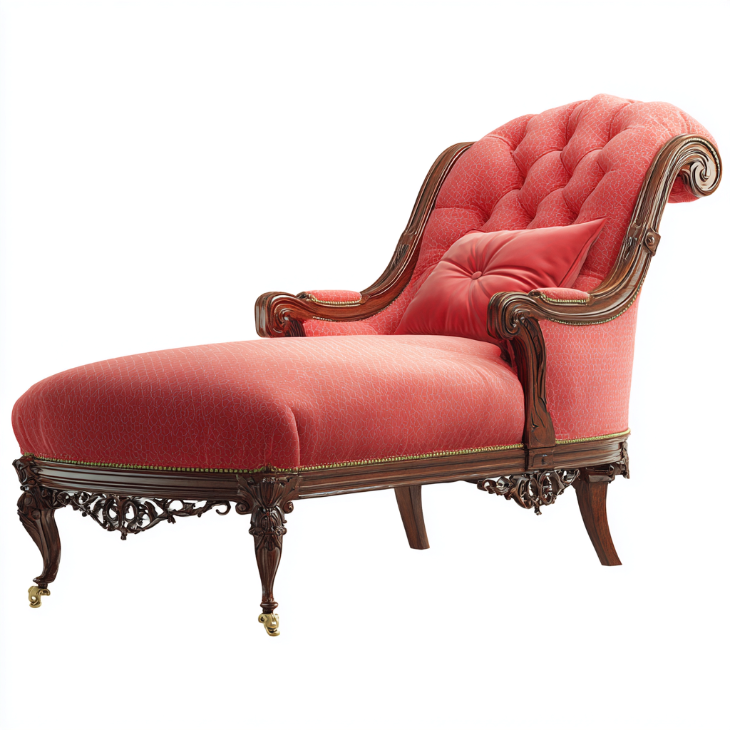 Chaise longue in tessuto e legno intagliato 170x72x98 cm - rosso - stile classico - adatta per soggiorno-Comfyoliq