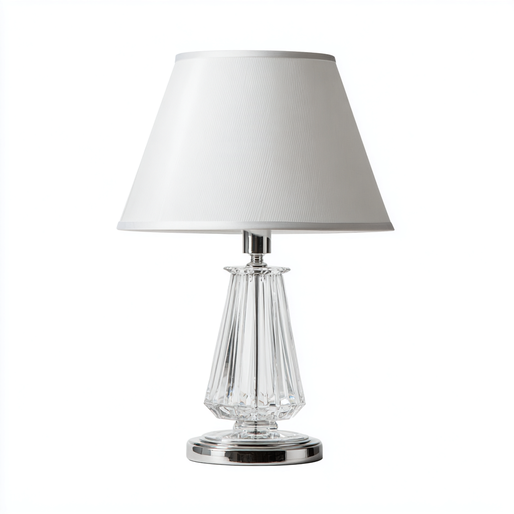 Lampada da tavolo in cristallo e metallo con paralume in tessuto 20x20x44 cm - trasparente e argento - per soggiorno design moderno-Comfyoliq