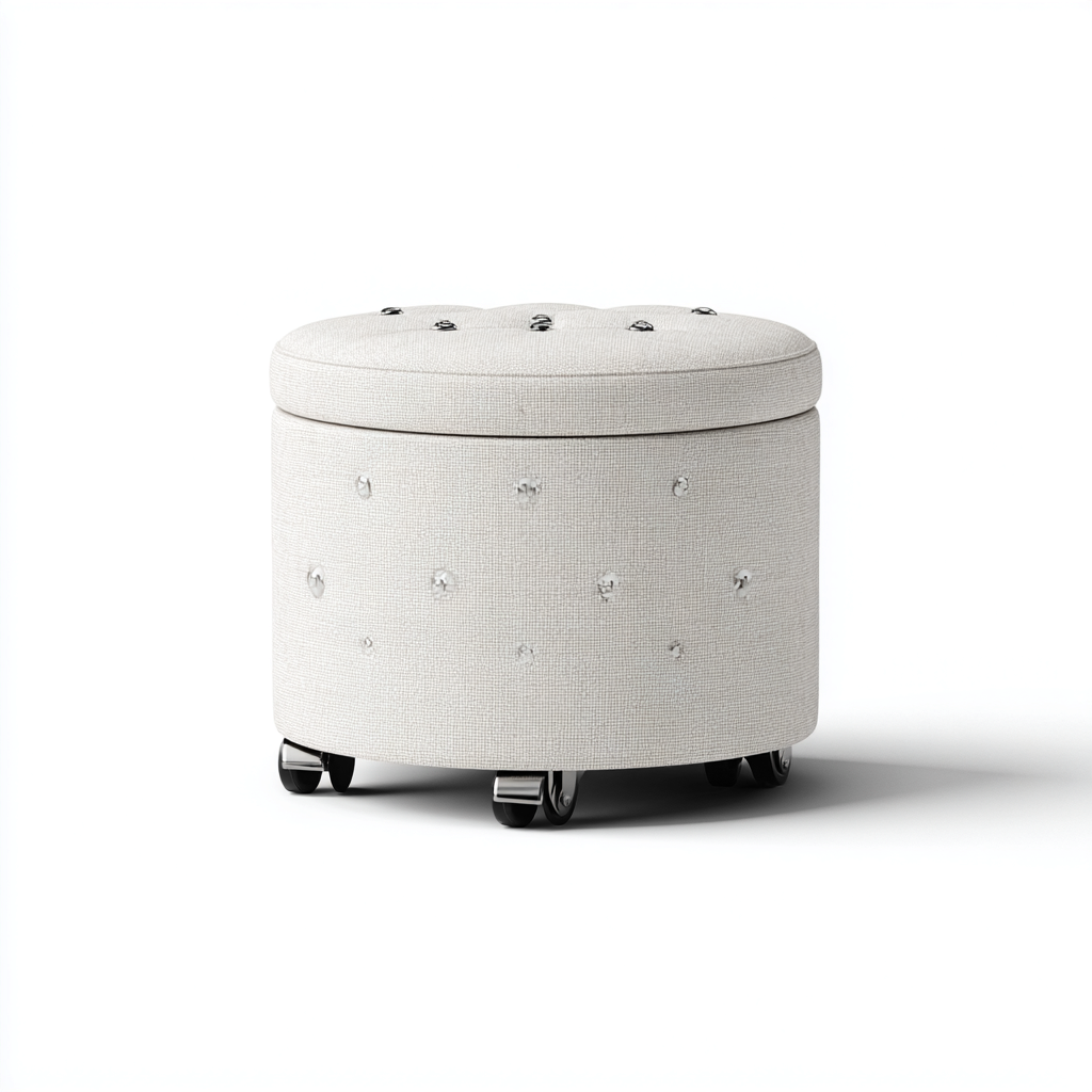 Pouf - tessuto - 40x40x45 cm - bianco - soggiorno - design moderno-Comfyoliq