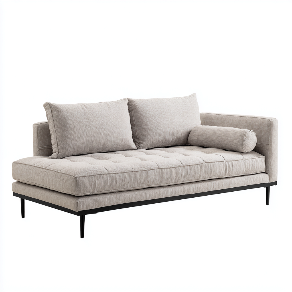 Chaise longue in tessuto e metallo 185x85x78 cm - beige - nero - stile moderno - adatta per soggiorno-Comfyoliq