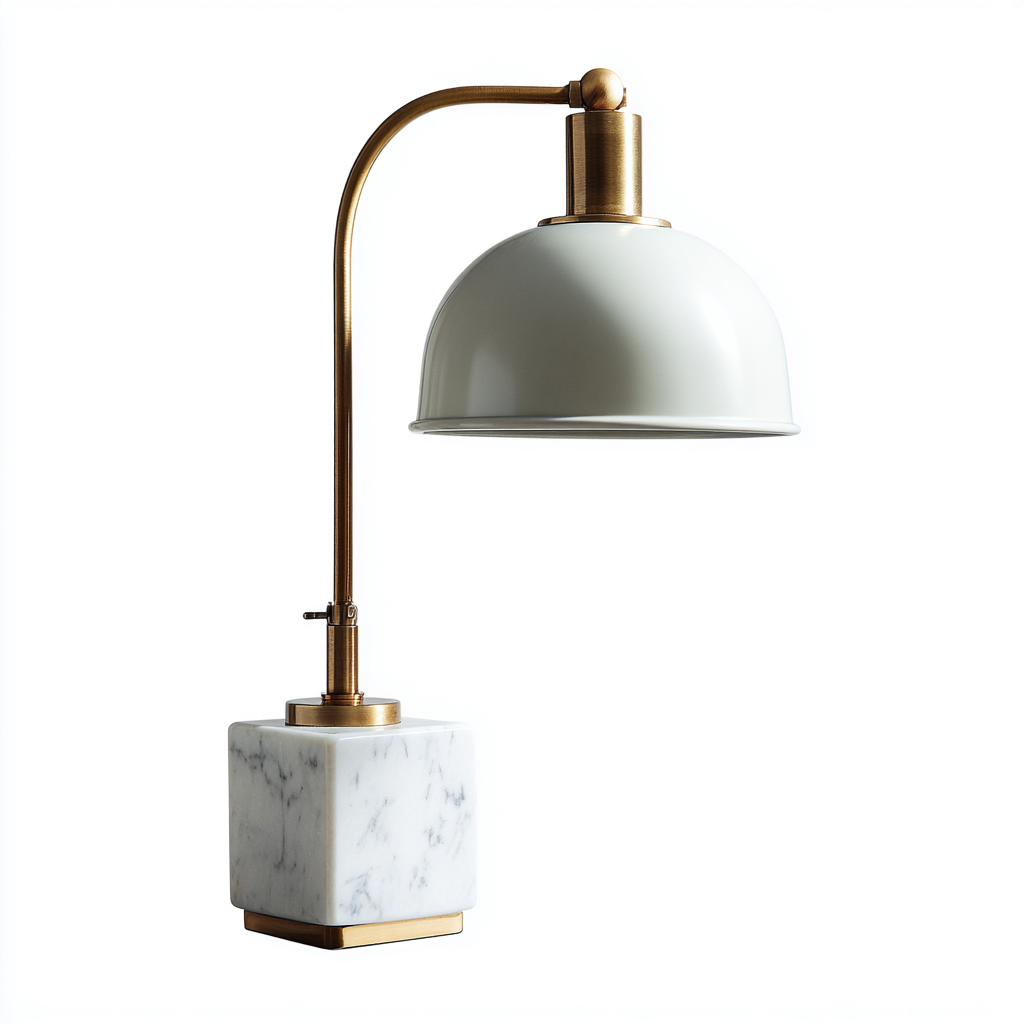 Lampada da tavolo in marmo e metallo con paralume 18x25x52 cm - bianco e ottone - per scrivania design moderno-Comfyoliq