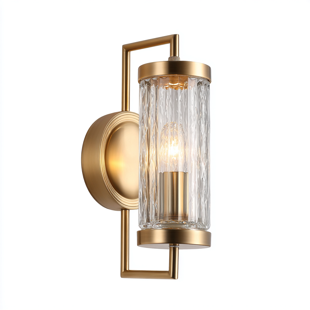 Applique in metallo - vetro 14x15x32 cm - oro - trasparente - per illuminazione interna stile moderno-Comfyoliq