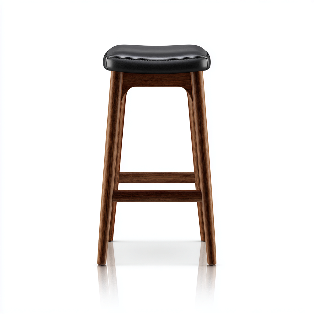 Sgabello da bar in legno massello con seduta in pelle 40x35x75 cm - noce scuro - nero - design moderno adatto per sala da pranzo-Comfyoliq