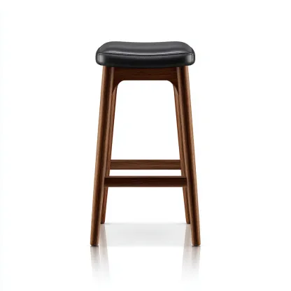 Sgabello da bar in legno massello con seduta in pelle 40x35x75 cm - noce scuro - nero - design moderno adatto per sala da pranzo-Comfyoliq