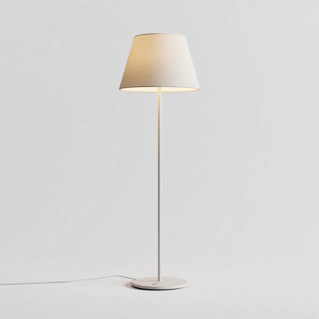 Lampada da terra metallo tessuto 34x34x165 cm - bianco - beige - design minimal per soggiorno-Comfyoliq