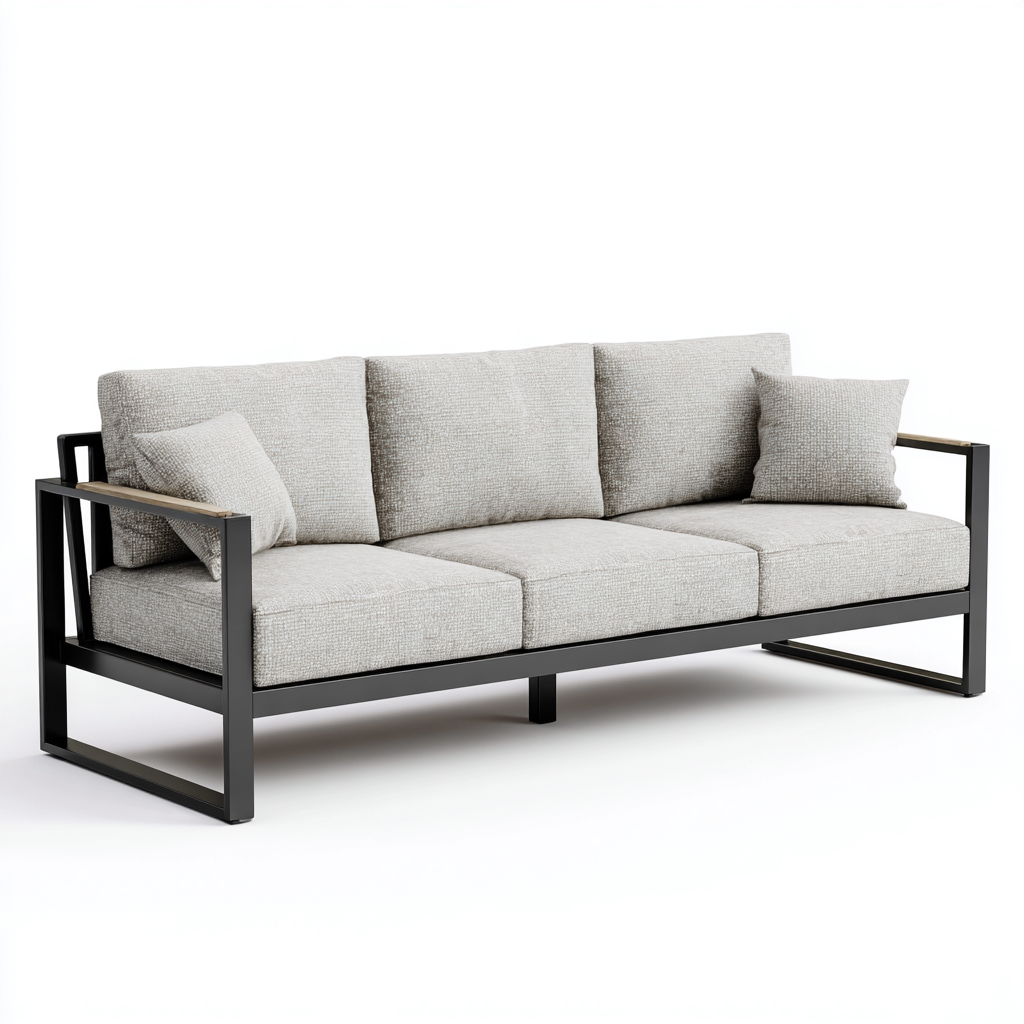 Divano da esterno - metallo - tessuto - legno - 215x85x78 cm - beige - nero - naturale - per esterni - design moderno-Comfyoliq