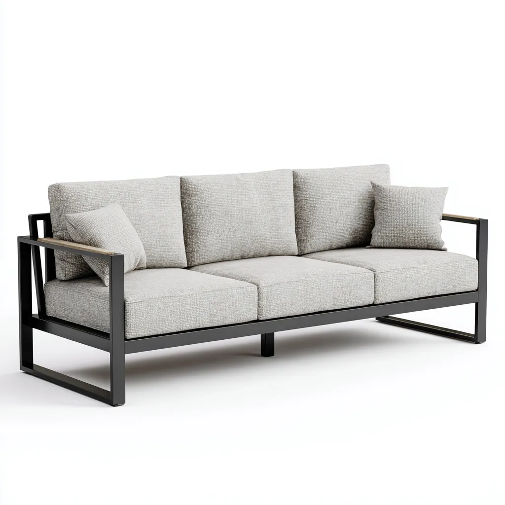 Divano da esterno - metallo - tessuto - legno - 215x85x78 cm - beige - nero - naturale - per esterni - design moderno-Comfyoliq