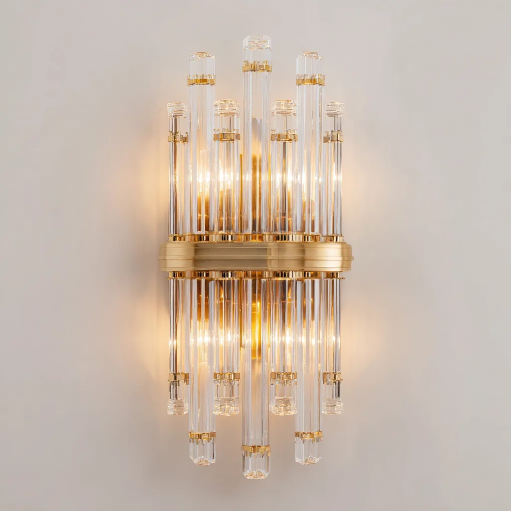 Applique in metallo - cristallo 26x15x48 cm - oro - trasparente - per illuminazione interna stile lusso-Comfyoliq