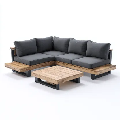 Divano da esterno - legno - metallo - tessuto - 265x205x78 cm - grigio - naturale - per esterni - design moderno-Comfyoliq