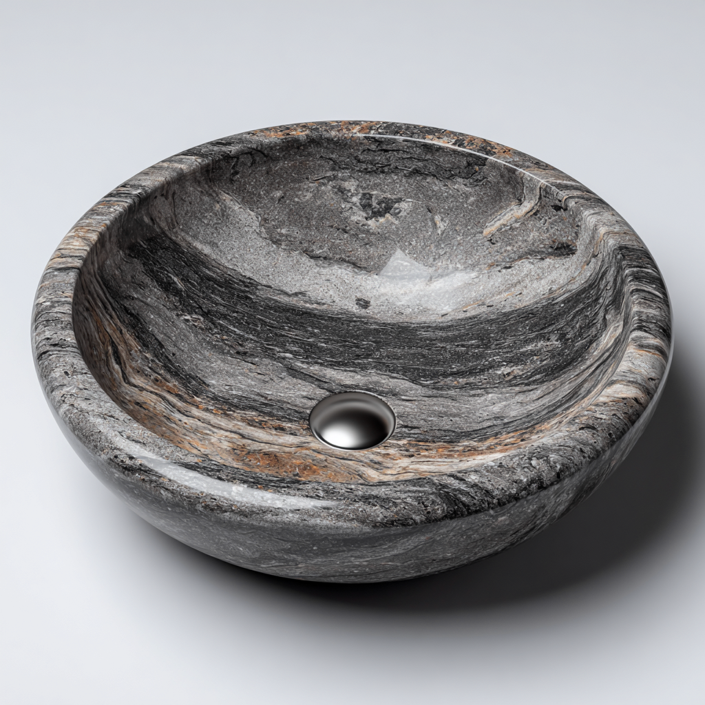 Lavabo - pietra naturale 41x41x14 cm - grigio - adatto per bagno - design moderno-Comfyoliq