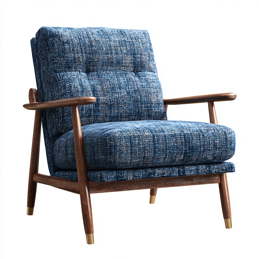 Poltrona in tessuto e legno 80x77x88 cm - blu - marrone - stile moderno - adatta per soggiorno-Comfyoliq