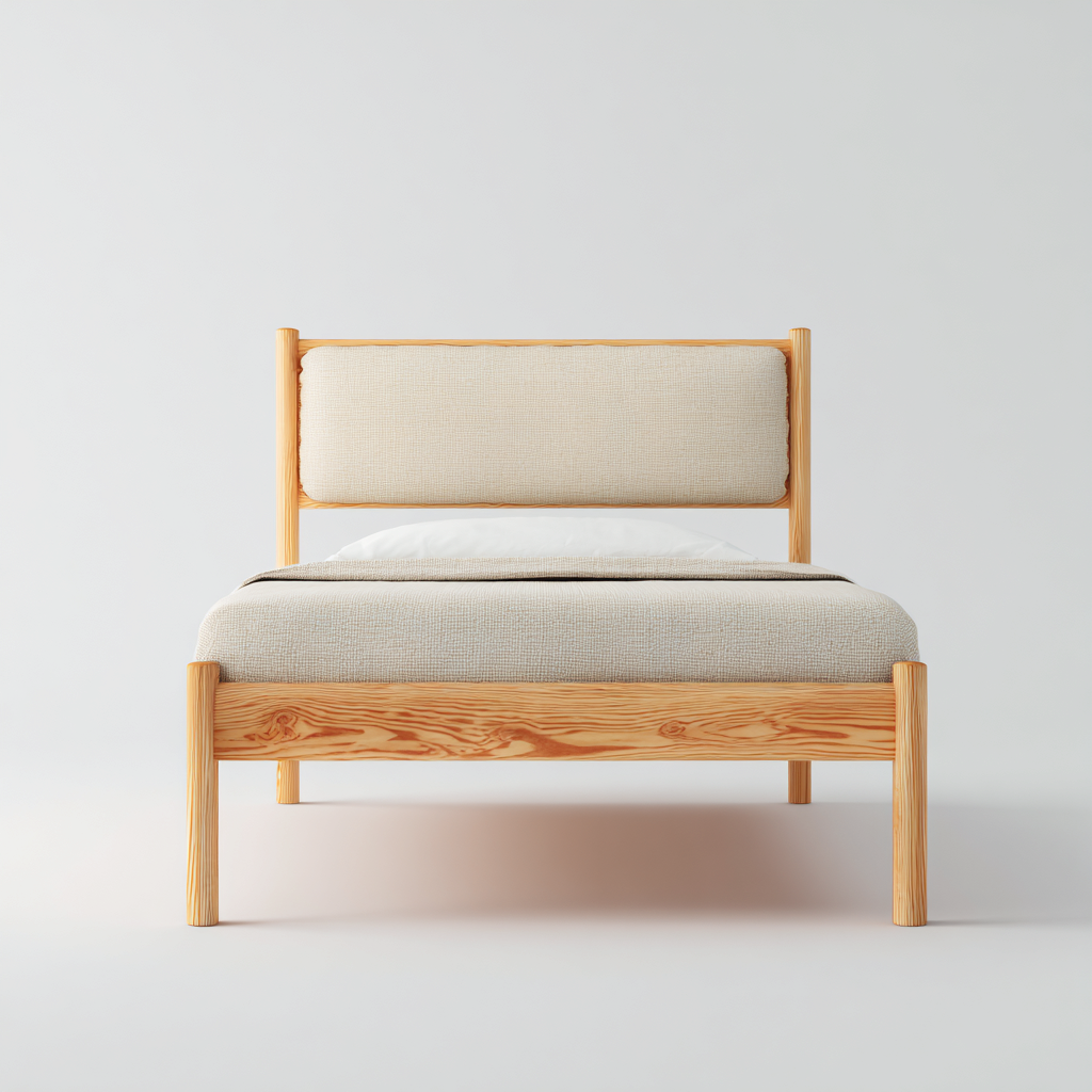 Letto singolo - legno massello 200x100x90 cm - beige - legno naturale - adatto per camera da letto - design moderno-Comfyoliq