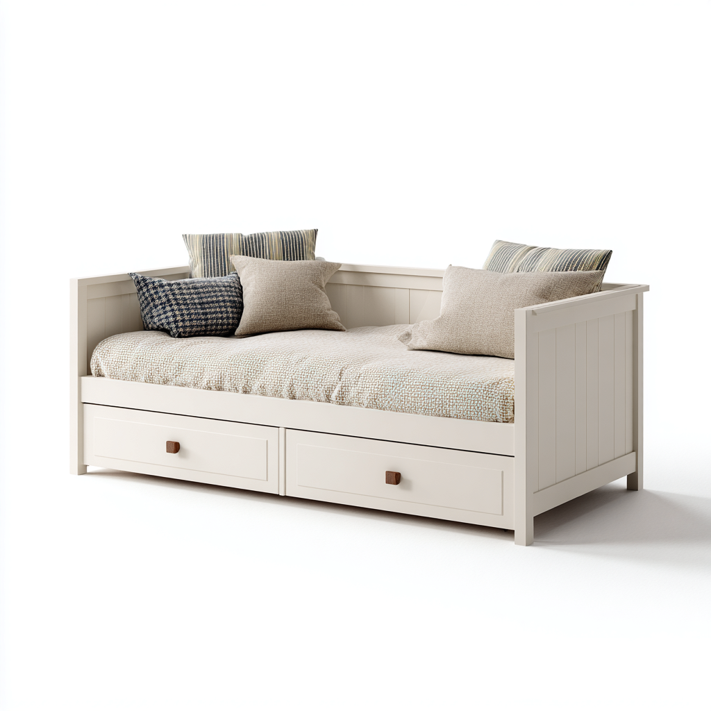 Divano letto legno con cassetti 195x95x85 cm - bianco panna - per camera da letto - stile moderno-Comfyoliq