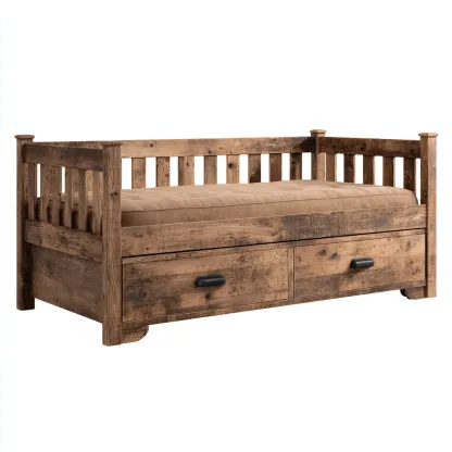 Divano letto legno massello con cassetti 195x95x85 cm - legno naturale - per camera da letto - stile rustico-Comfyoliq