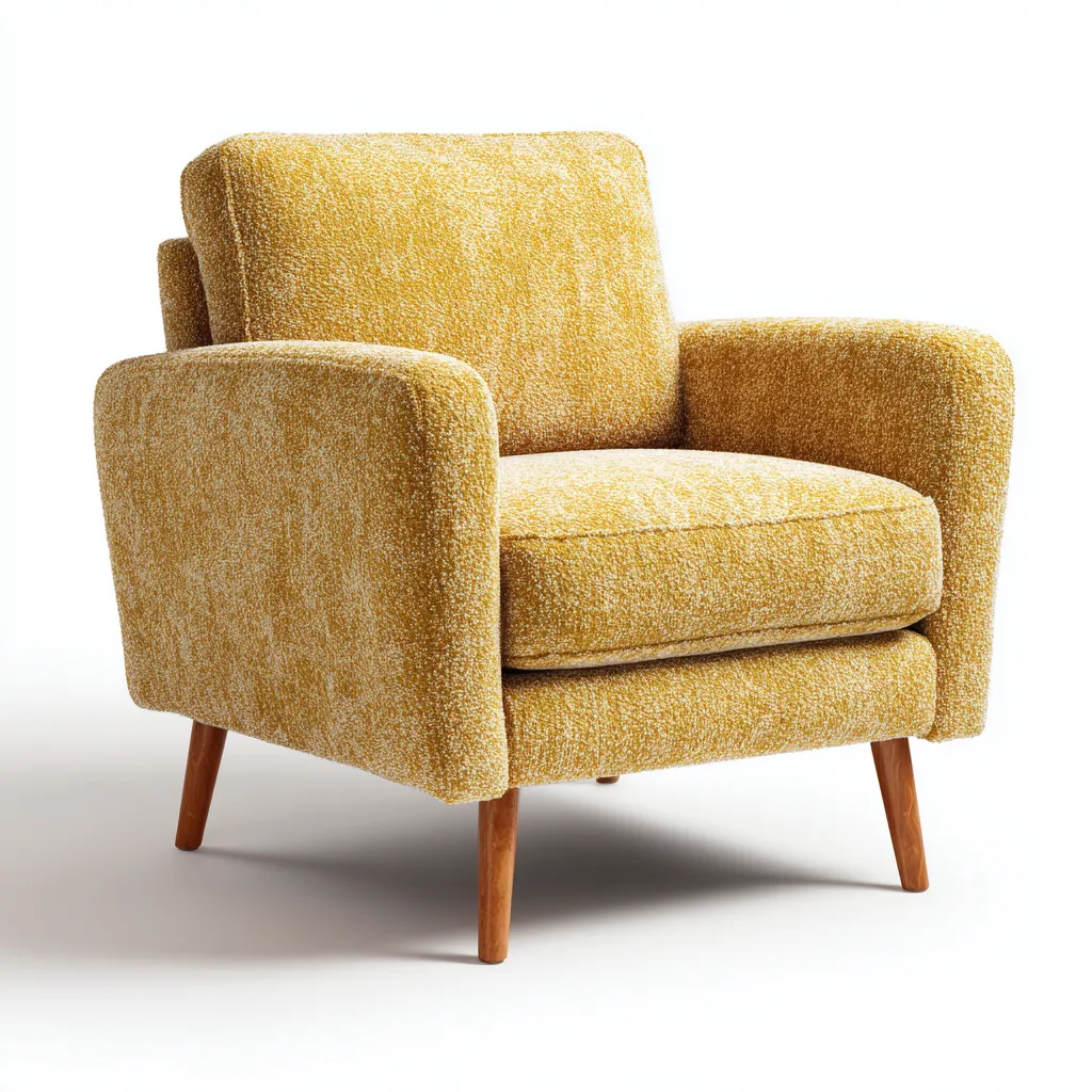 Poltrona in tessuto bouclé e legno 80x78x85 cm - giallo - marrone - stile moderno - adatta per soggiorno-Comfyoliq