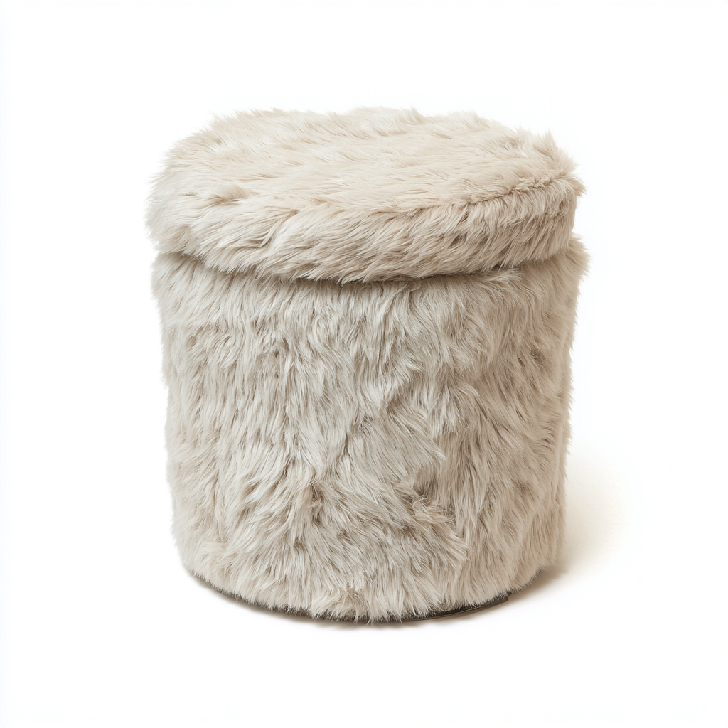 Pouf - tessuto peloso - 35x35x40 cm - beige - soggiorno - design moderno-Comfyoliq