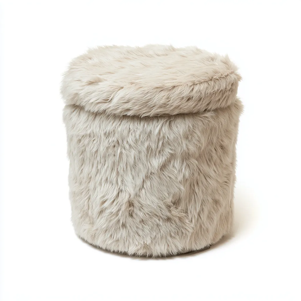 Pouf - tessuto peloso - 35x35x40 cm - beige - soggiorno - design moderno-Comfyoliq