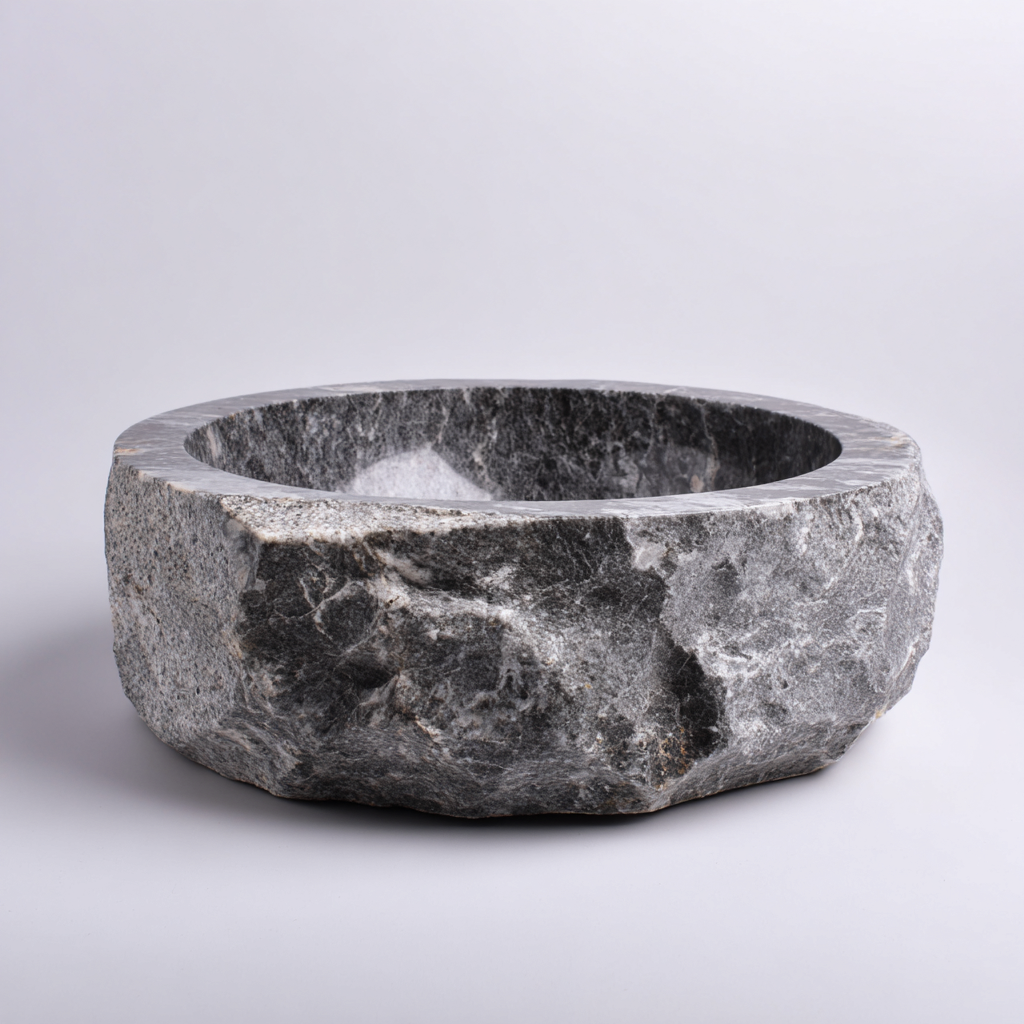 Lavabo - pietra naturale 42x42x15 cm - grigio - adatto per bagno - design rustico-Comfyoliq