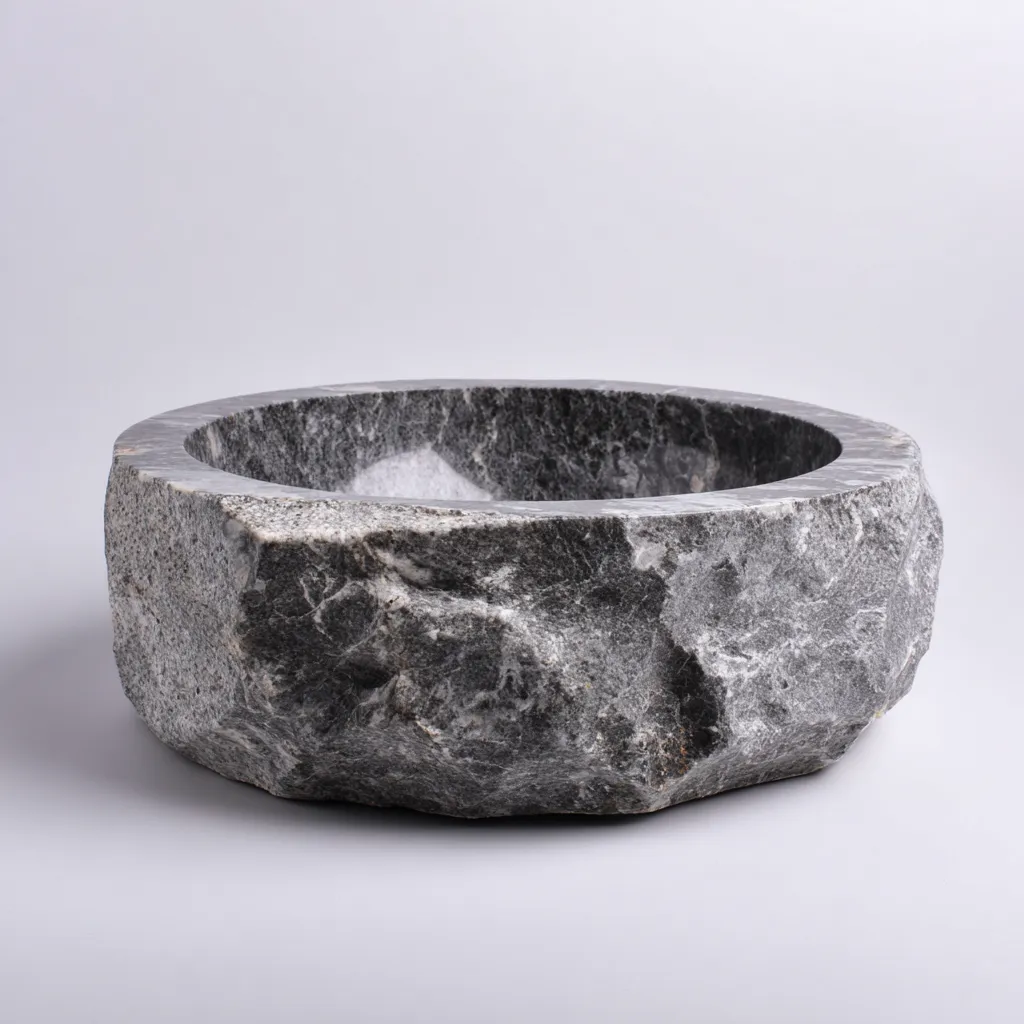 Lavabo - pietra naturale 42x42x15 cm - grigio - adatto per bagno - design rustico-Comfyoliq