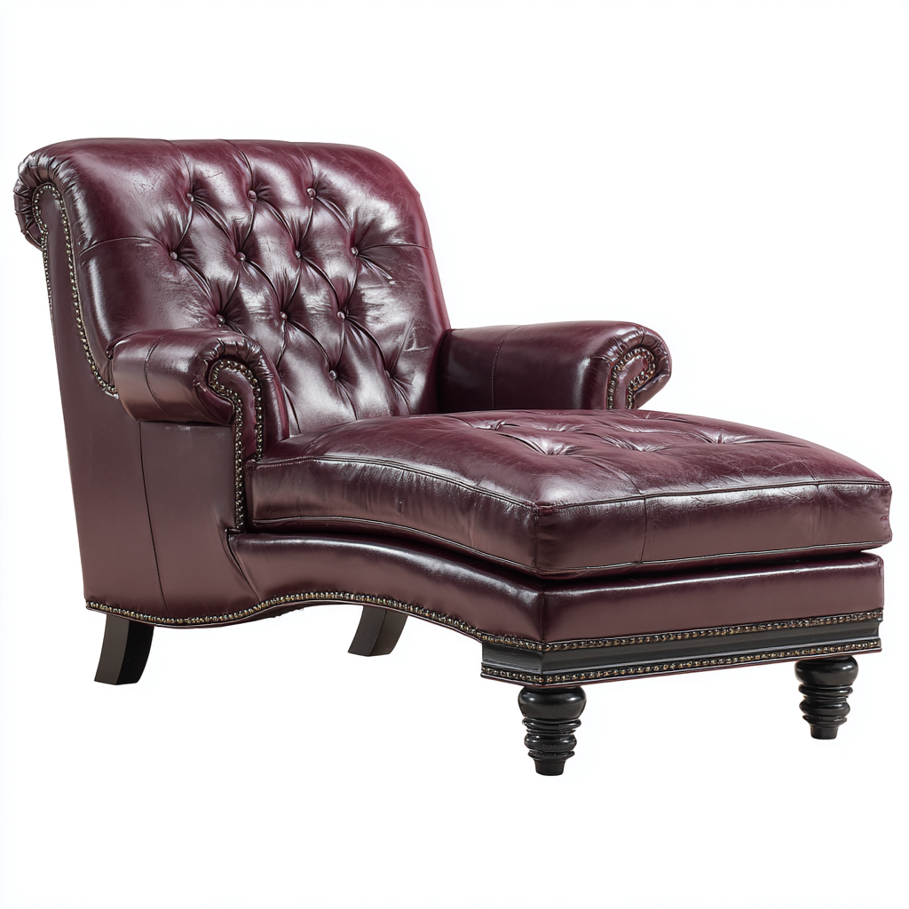 Chaise longue in pelle e legno 175x80x90 cm - bordeaux - nero - stile classico - adatta per soggiorno-Comfyoliq