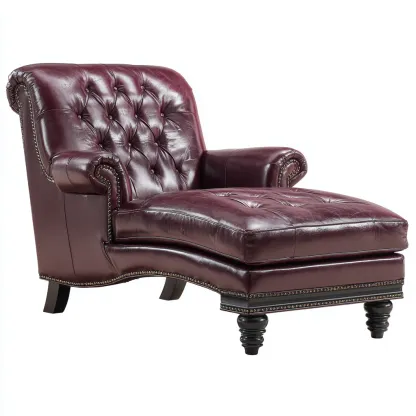 Chaise longue in pelle e legno 175x80x90 cm - bordeaux - nero - stile classico - adatta per soggiorno-Comfyoliq