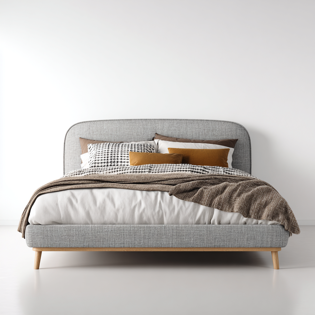 Letto matrimoniale - tessuto e legno 200x180x100 cm - grigio - legno naturale - adatto per camera da letto - design moderno-Comfyoliq