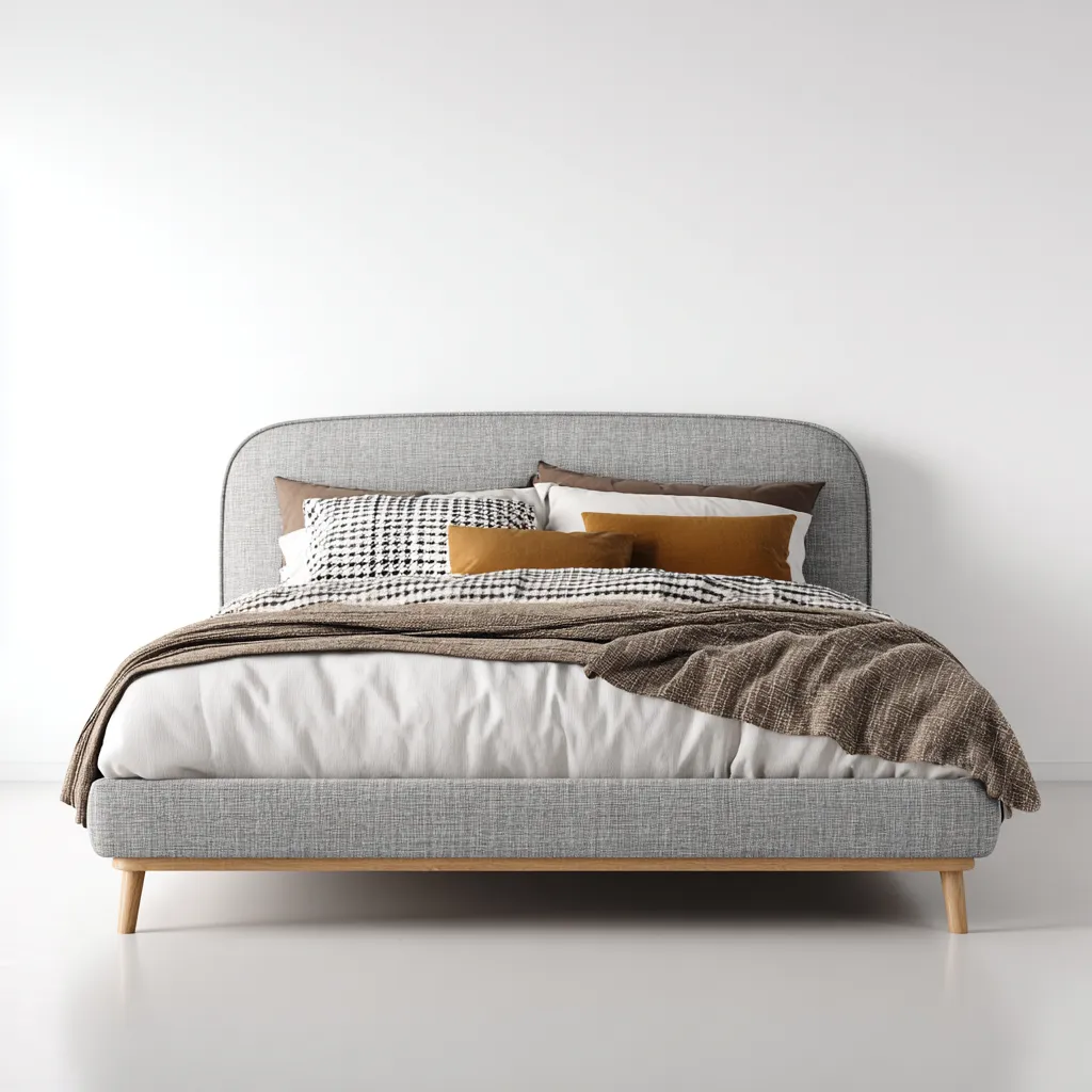 Letto matrimoniale - tessuto e legno 200x180x100 cm - grigio - legno naturale - adatto per camera da letto - design moderno-Comfyoliq