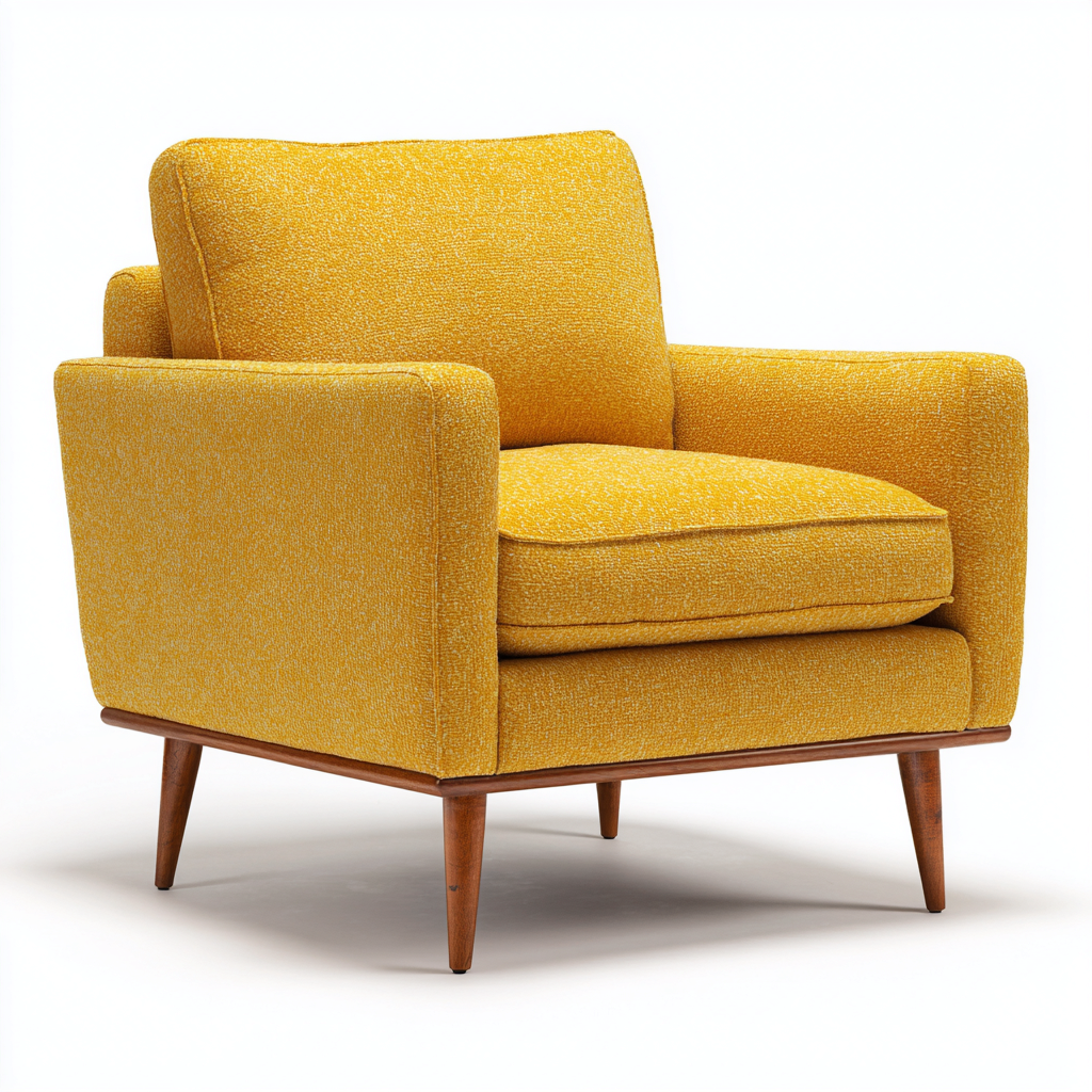 Poltrona in tessuto bouclé e legno 80x78x85 cm - giallo - marrone - stile moderno - adatta per soggiorno-Comfyoliq