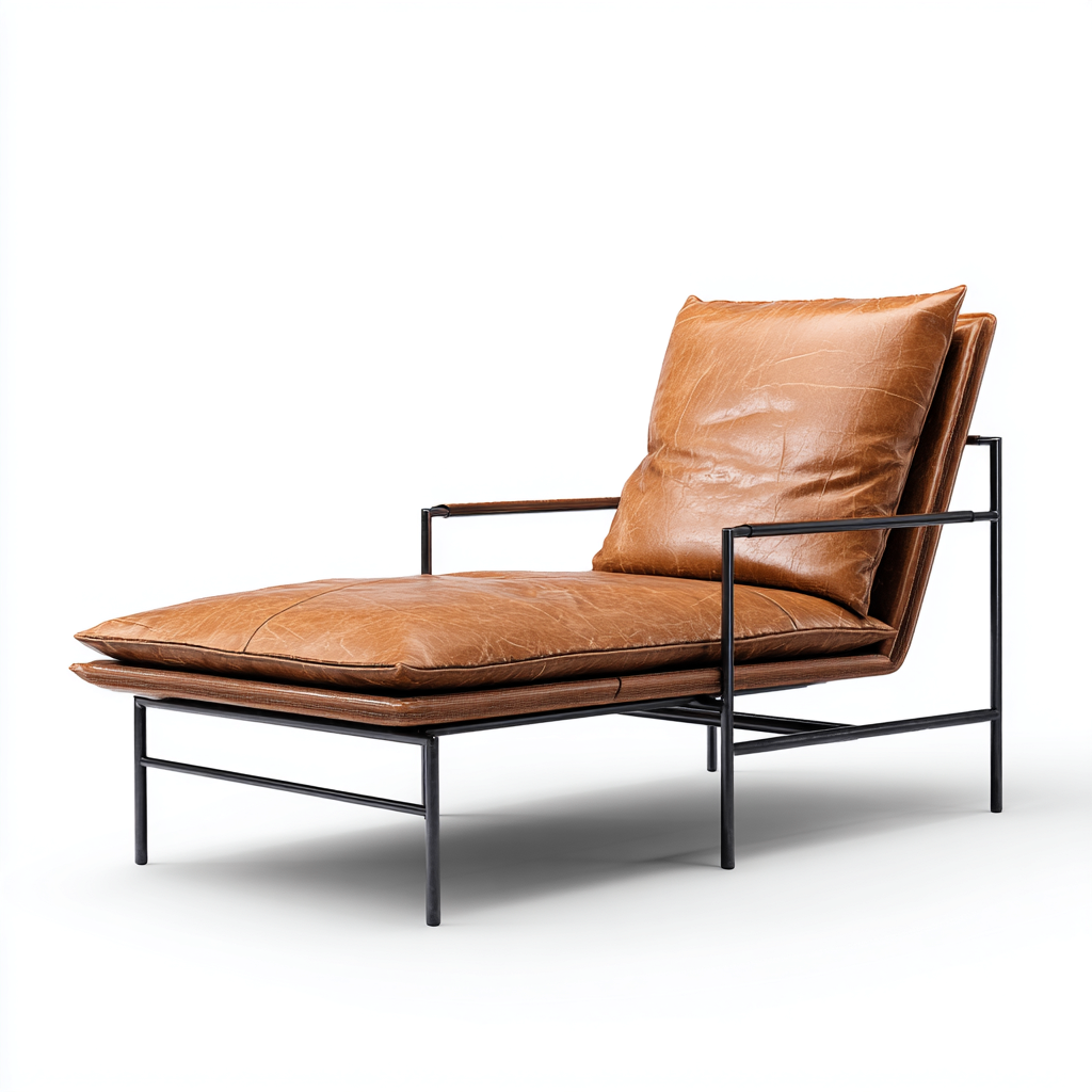 Chaise longue in pelle e metallo 185x78x90 cm - marrone - nero - stile moderno - adatta per soggiorno-Comfyoliq