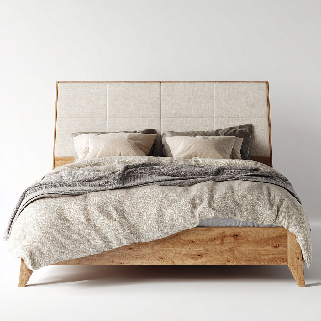 Letto matrimoniale - legno e testiera imbottita 200x180x100 cm - legno naturale - beige - adatto per camera da letto - design moderno-Comfyoliq