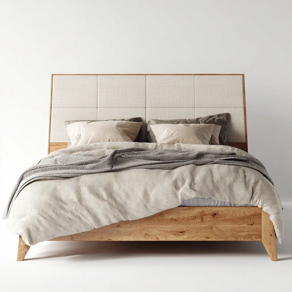 Letto matrimoniale - legno e testiera imbottita 200x180x100 cm - legno naturale - beige - adatto per camera da letto - design moderno-Comfyoliq